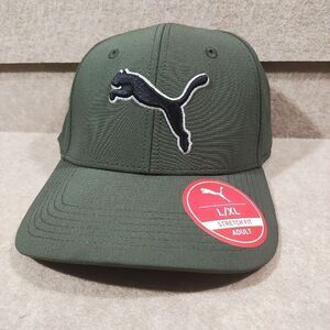 Puma Olive Green Fitted Structured Curved Bill Hat #U